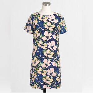 J. Crew Short Sleeve Blue and Pink Floral Print Dress